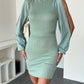 Hollow-Out Polyester-Ammonia Diamond Cable-Knit Jacquard One-Piece Dress