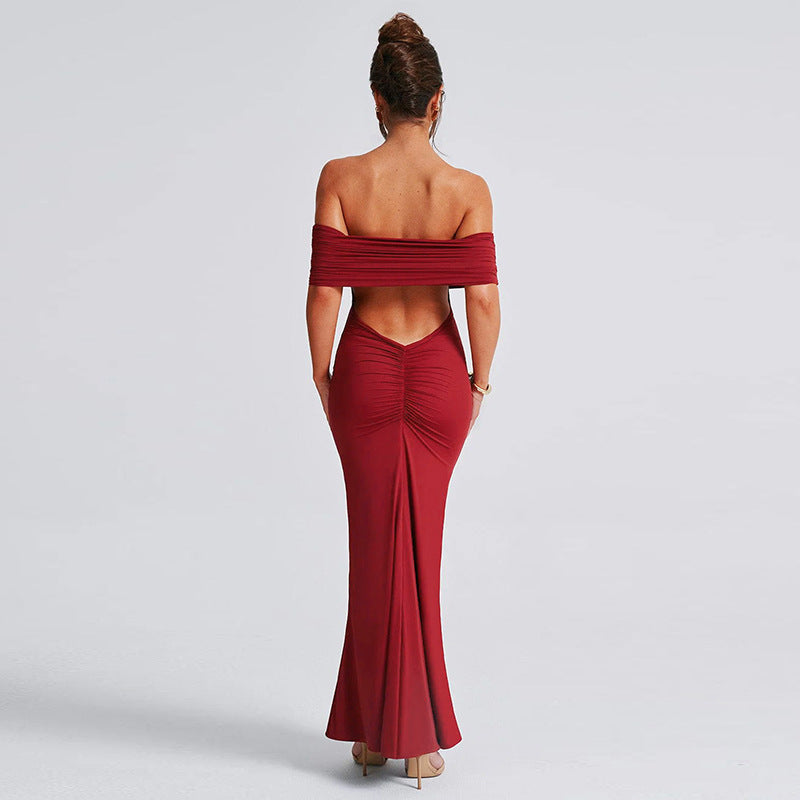 Socialite Style Elegant Backless Off-shoulder Dress Women