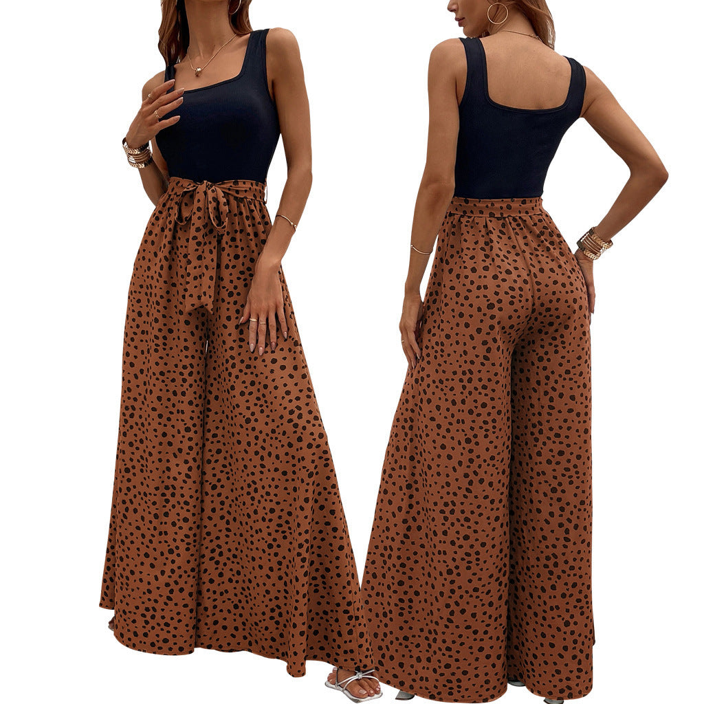Pantalon amincissant cintré à pois colorés pour femme