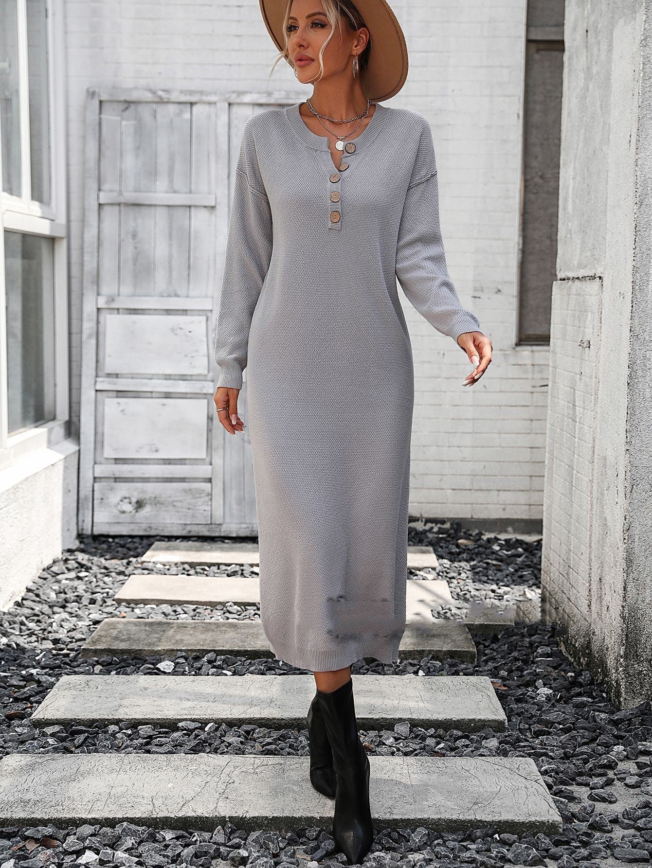 Robe en tricot à boutons européenne et américaine