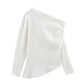 Winter New Shoulder Asymmetric Fold Slim Shirt Top For Women