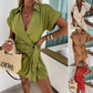 Spring And Summer New Lace-up Turn-down Collar Jumpsuit INS Casual Loose Vacation Jumpsuit