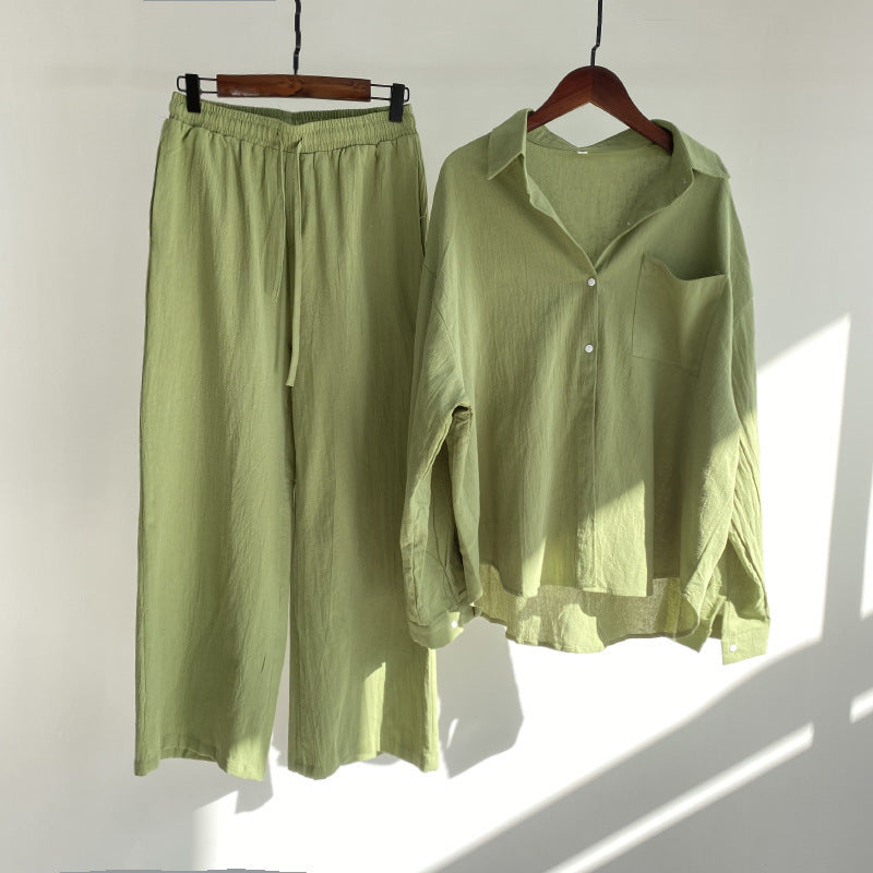 Ensemble 2 pièces rétro grande taille pour femme, chemise en coton et lin, pantalon ample taille haute
