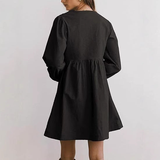 Robe femme col rond manches bouffantes mignonne