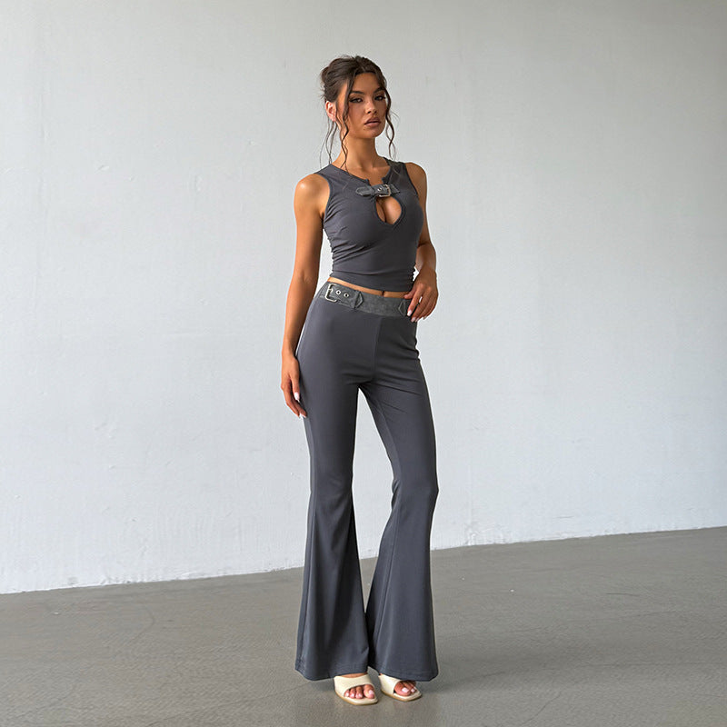 Hollow-out Sleeveless Tank Top With High Waist