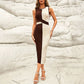 Slim-fit Contrast Colors Stitching Strap Split Dress