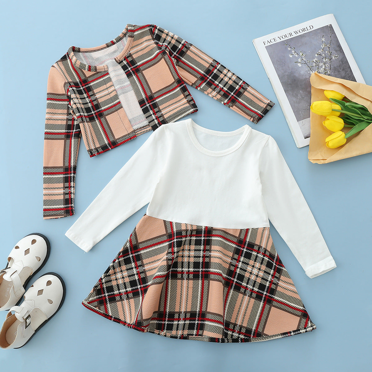 Robe manteau à carreaux deux pièces