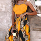 Summer New Commuter Two-piece Printed Lace-up Wide-leg Pants Suit