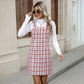 Plaid Woolen Dress Slimming Suspenders Short Skirt For Women