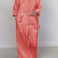 Round Neck Satin Layered Design Blouse Wide Leg Pants Suit