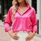 Satin Commuter Solid Color V-neck Long Sleeve Shirt Women