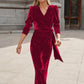 Polyester Women's Dress French Style V-neck Elegant Long Sleeve Evening Dress