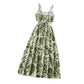 Green Floral Maxi Slip Dress With Hollow-out Design