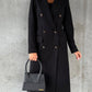 Manteau à manches longues et revers pour femme, veste longue et slim, couleur unie, à double boutonnage, tendance hiver