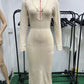 V-neck Long Ring Backless Long Sleeves Knitted Dress
