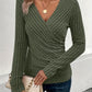 Spring And Autumn Women's Solid Color And V-neck Long-sleeved T-shirt Top