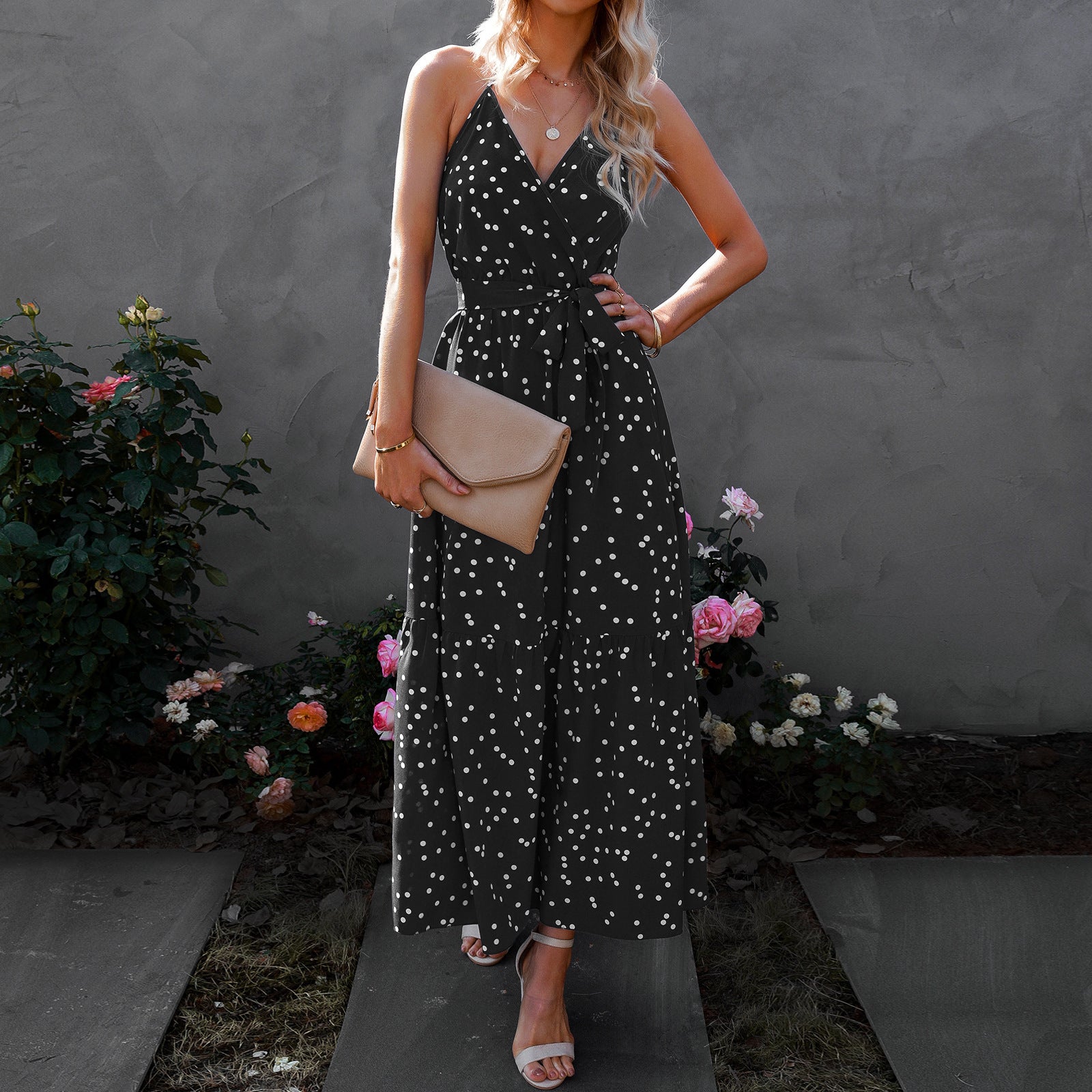 Style V Neck Polka Dot Dress