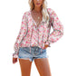 Women's Loose V-neck Casual Long-sleeved Floral Chiffon Shirt