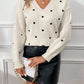Women's Fashion All-match Love Embroidery V-neck Pullover Sweater
