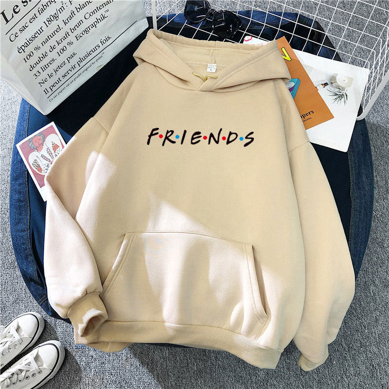 Sweat-shirt à capuche à manches longues et imprimé Letter Friend pour femme