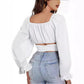 Top Women's Exposed Navel Lantern Sleeve Off-the-shoulder Collar