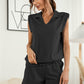 Women's Stand Collar Padded Shoulder Shorts Casual Suit