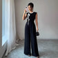 Elegant Embroidered Black Crew-Neck Sleeveless Wide-Leg Jumpsuit