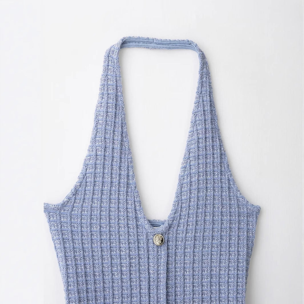 European, American And French Style Fashion Stretch Hanging Collar Dress