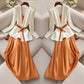 Two-piece Suit For Formal Occasions Elegant White Orange Suspender Skirt