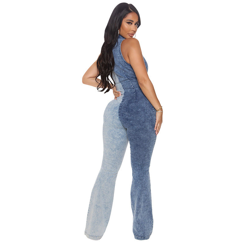 Combinaison en jean tendance pour femme avec nouvelle technologie de lavage