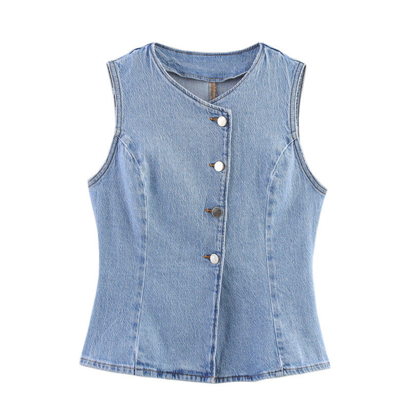 Solid Color Denim Vest Midi Skirt Denim Skirt