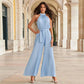 Halter Sleeveless Pleated One-piece Trousers Lace Up Slim Fit Pleated Wide-leg Trousers