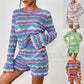 Stitching Home Knitwear Loose Color Round Neck Striped Sweater For Women