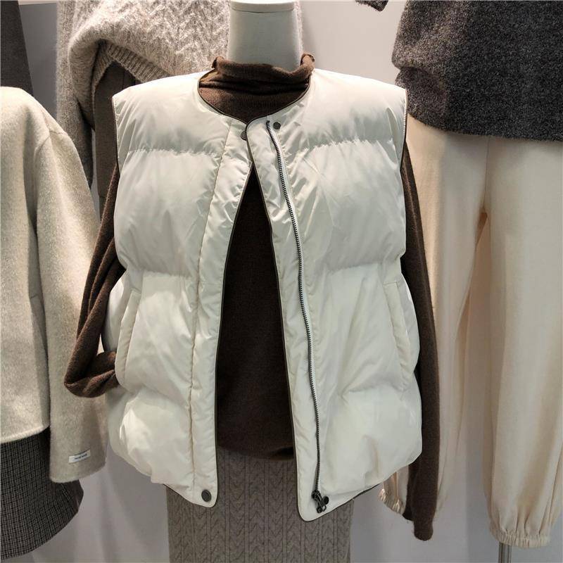 Women's Fashion Loose Contrast Color Zipper Cardigan Vest