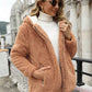 Veste à capuche en peluche de couleur contrastée européenne et américaine pour femme