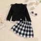 Red And Black Plaid Skirt Suit Black Polka Dot Flying Sleeve Two Piece