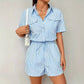 Striped Casual Short-sleeve Belted Jumpsuit