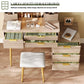 7-Drawer Vanity Desk With LED Mirror & Carved Details, Fluted Makeup Table With Metal Legs And PU Stool, Carved Dressing Table With Jewelry Storage For Bedroom