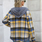 Women's Hooded Spliced Plaid Blouse Woolen Coat