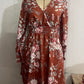 Spring And Autumn New Ladies Floral Printed V-neck Lantern Sleeve Dress