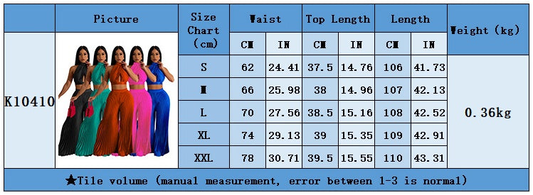 Ensemble deux pièces pour femme avec pantalon large plissé en soie et dos nu