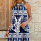 Digital Printing Strapless Round Neck Sling Dress