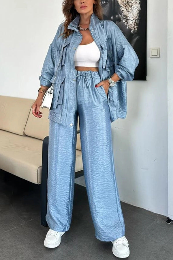 Women's Clothing Straight-leg Trousers Two-piece Set Solid Color Fashion
