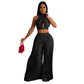 Ensemble deux pièces pour femme avec pantalon large plissé en soie et dos nu