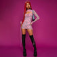 New Hollow Drawstring Long Sleeve Printed Dress