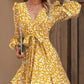 New Floral Tie-waist Puff-sleeve High-waist Flared Dress