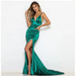 Robe de soirée fendue à col en V pour banquet et réunion annuelle d'entreprise