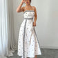 Fitted-waist White Printed A-line Maxi Dress