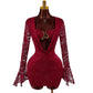 Lace Sheer Patchwork Metal-Trimmed Bodycon Mini Dress