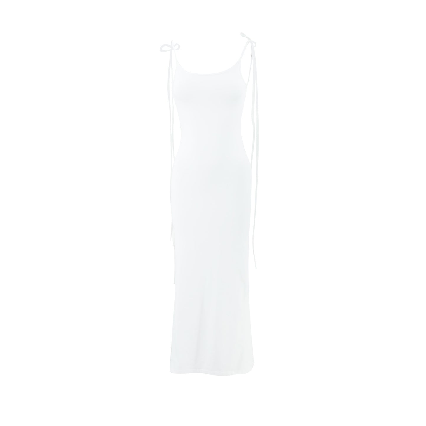Robe fourreau plissée longue à col en U et bretelles dos nu, couleur unie